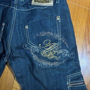 Y2K Apple Bottom Jeans shorts 7/8 embellished bling logo rhinestone